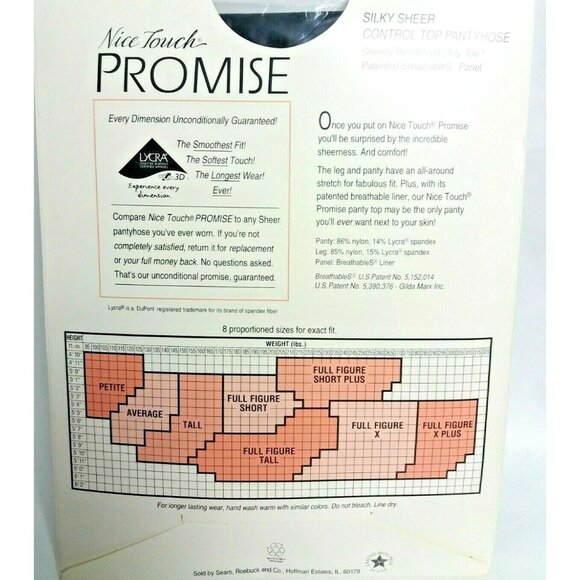 Sears Roebuck Black Silky Sheer Control Top Pantyhose Tall Nice Touch Promise - Picture 5 of 6